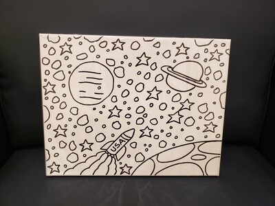 Outer Space Painting Set Large - Black &amp; White 11&quot; x 14&quot; Canvas With Paint