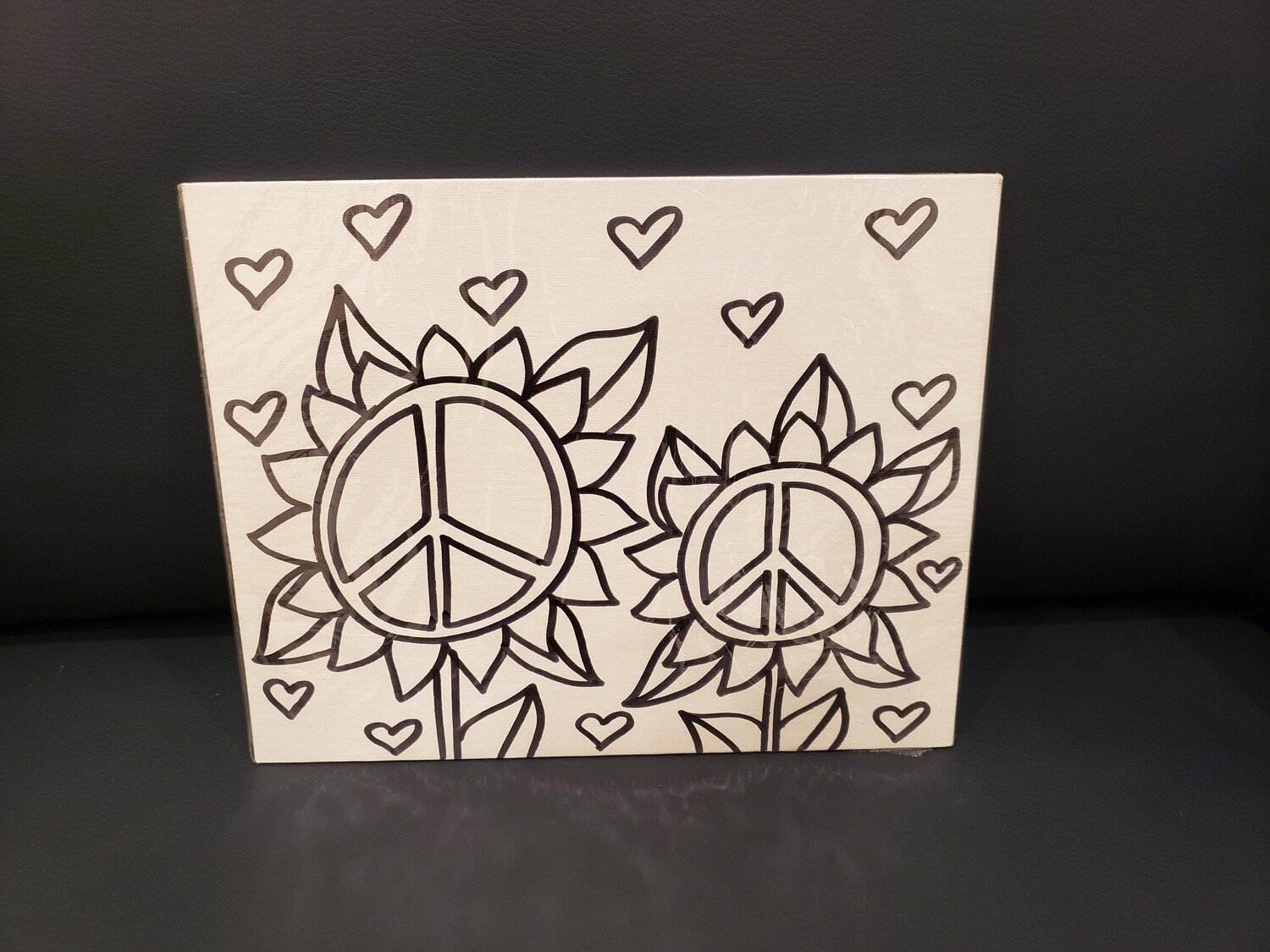 Peace Sign Flowers Painting Set Large - Black &amp; White 11&quot; x 14&quot; Canvas With Paint