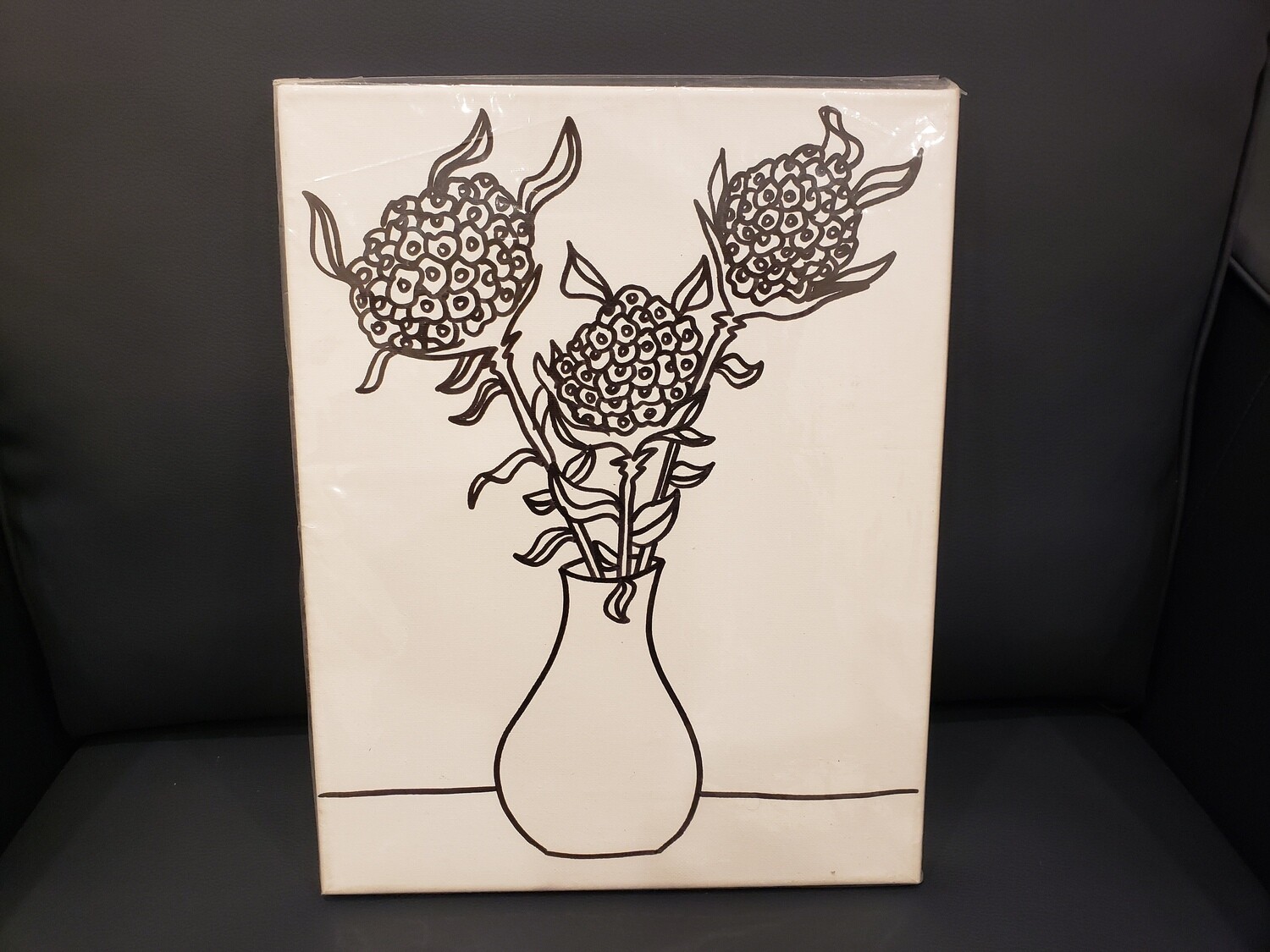 Flower Vase Painting Kit Large - Black &amp; White 11&quot; x 14&quot; Canvas With Paint