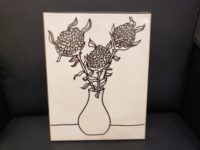 Flower Vase Painting Kit Large - Black &amp; White 11&quot; x 14&quot; Canvas With Paint