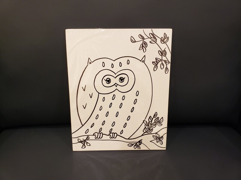 Owl Painting Set Large - Black &amp; White 11&quot; x 14&quot; Canvas With Paint