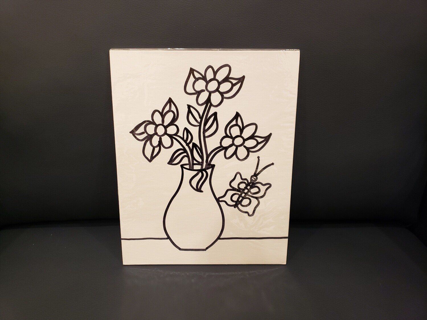 Flower Vase Painting Set For Kids - Black &amp; White 8&quot; x 10&quot; Canvas With Paint