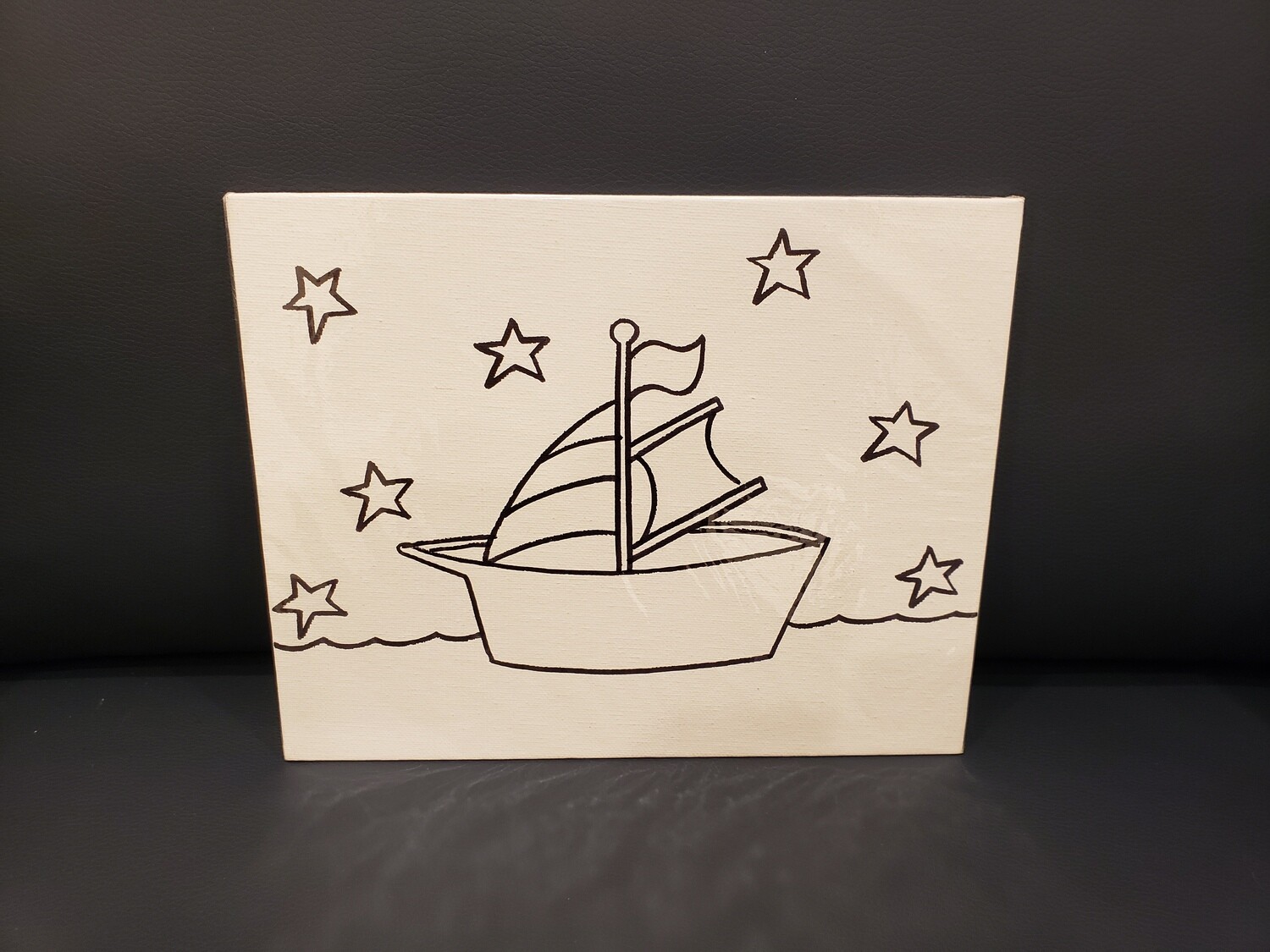 Boat Painting Set For Kids - Black &amp; White 8&quot; x 10&quot; Canvas With Paint