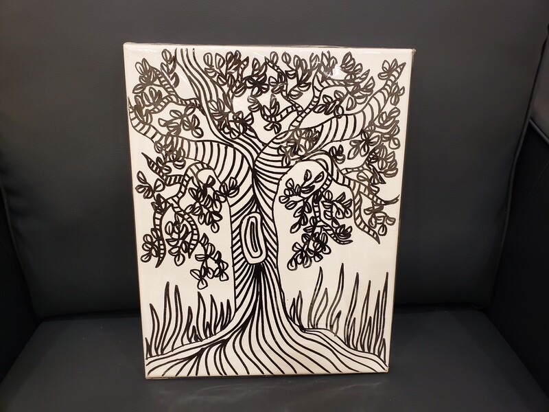 Tree Painting Set Large - Black &amp; White 11&quot; x 14&quot; Canvas With Paint