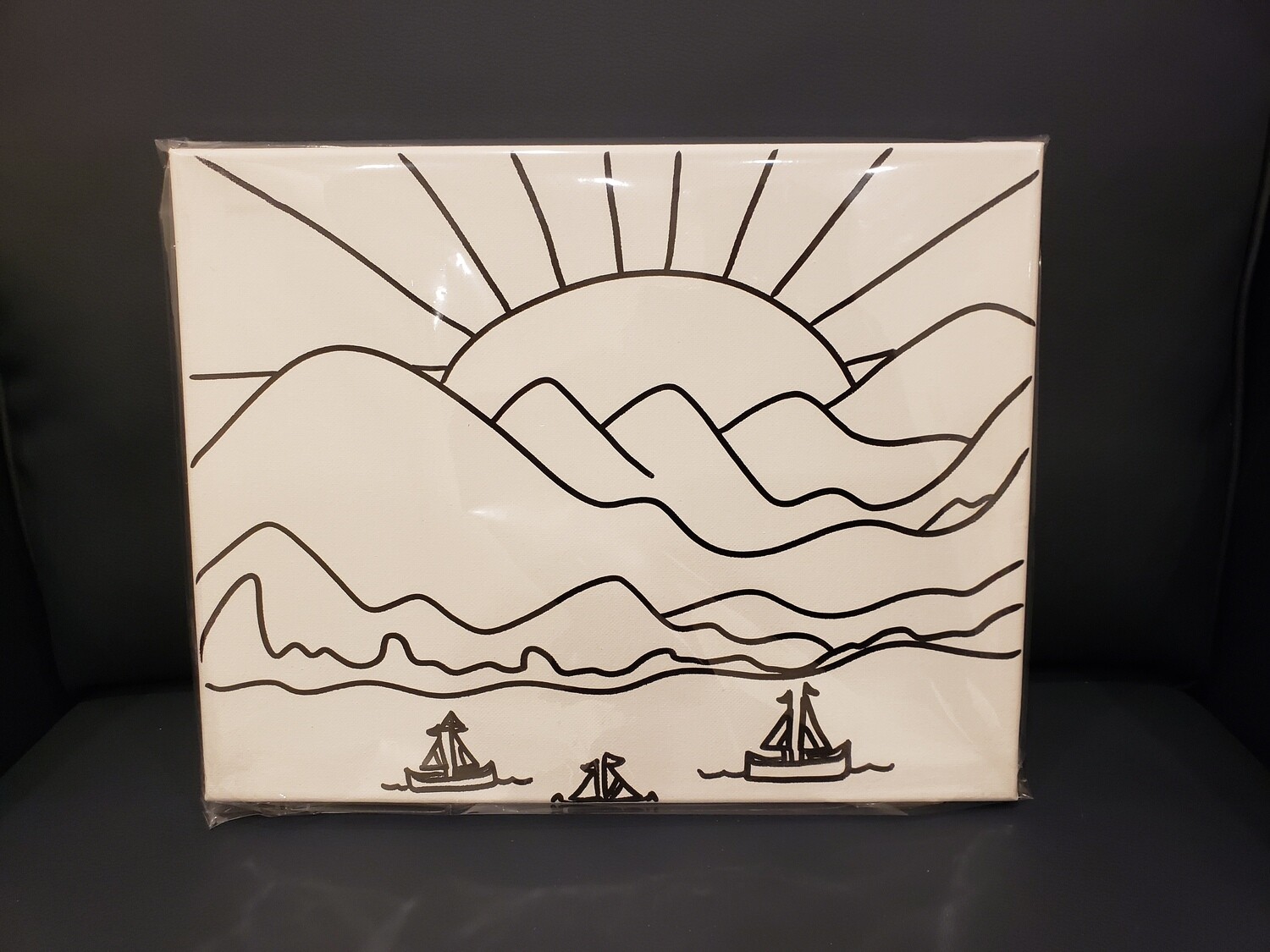 Mountain Sunset Painting Set Large - Black &amp; White 11&quot; x 14&quot; Canvas With Paint