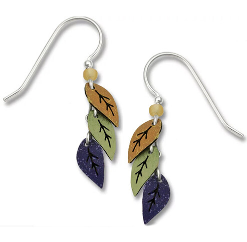 1024 3 Leaf Earrings gold, Green, Plum
