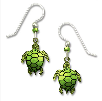 1827 Y Grn olive 2-pt turtle earrings