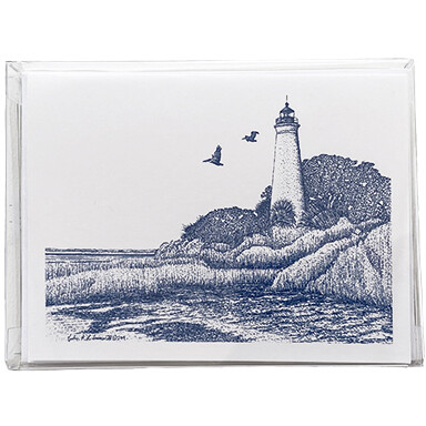 Lighthouse Box Notecds Blue/White