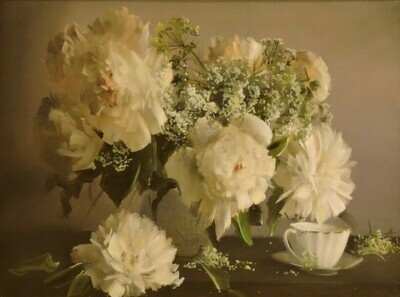 "White Peonies and Teacup" by Alexander Pede