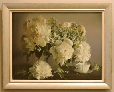 "White Peonies and Teacup" by Alexander Pede