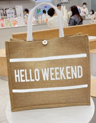 White "Hello Weekend" Tote bag
