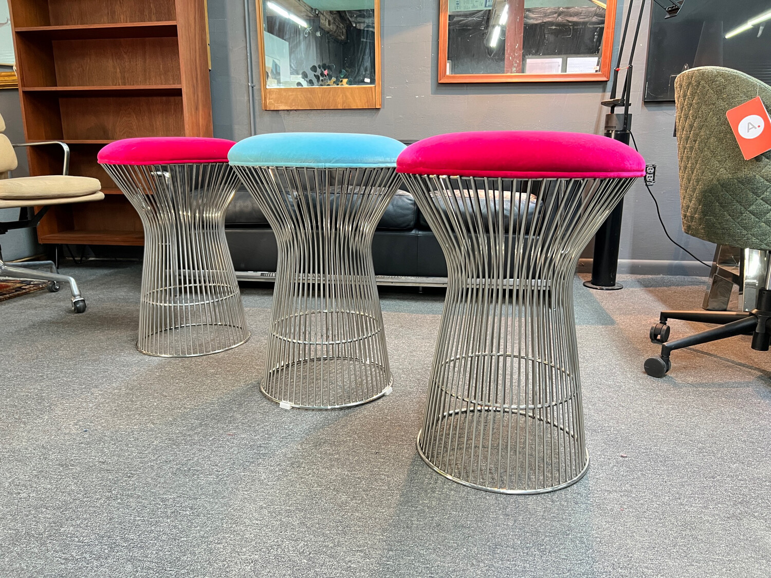 Platner Style Velvet Stool