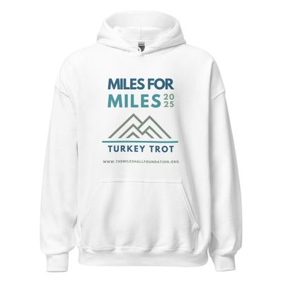 Unisex White Hoodie - Blue Green Miles for Miles 2025 Logo