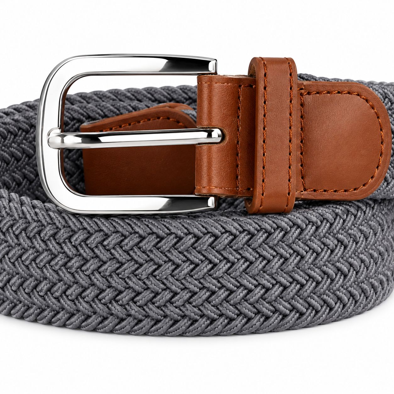LEATHER IMPRESSIONS STRETCH BELT GREY