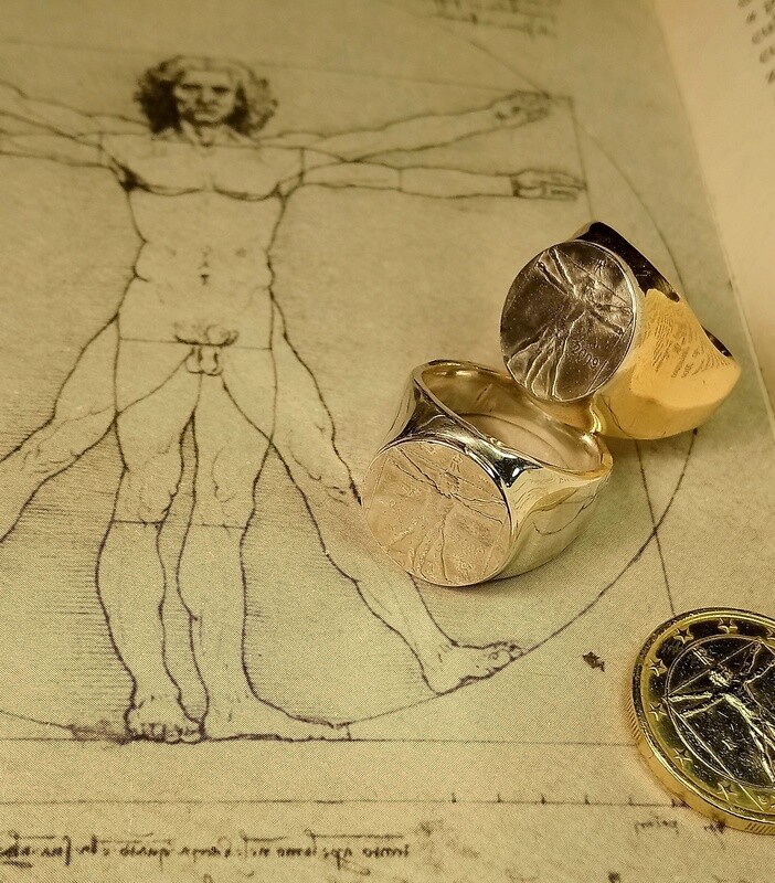 Anello &quot;Leonardo da Vinci&quot; Uomo di Vitruvio, in bronzo.