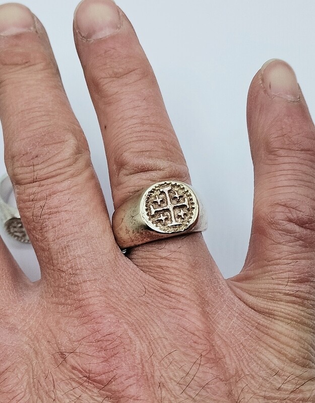 Anello sigillo, stemma dei Cavalieri del Santo Sepolcro, casato Goffredo di Buglione, prima crociata, Regno di Gerusalemme.