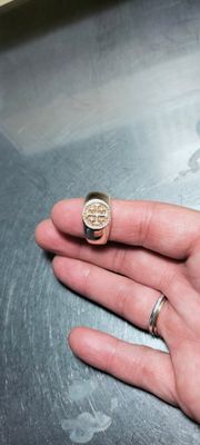 Anello sigillo, stemma dei Cavalieri del Santo Sepolcro, casato Goffredo di Buglione, prima crociata, Regno di Gerusalemme.