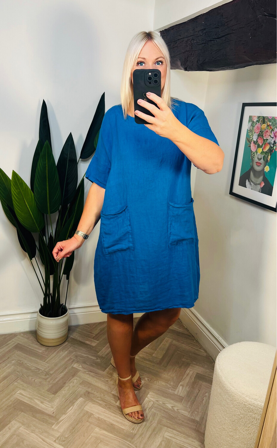 Royal blue linen dress cheap