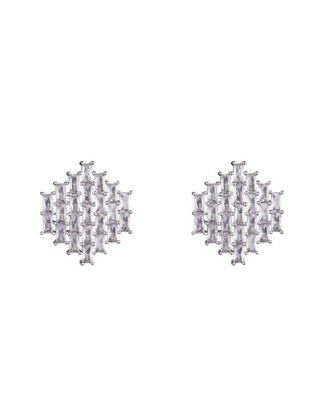 Large Facet Cut Crystal Earring - Silver ( Non Returnable )