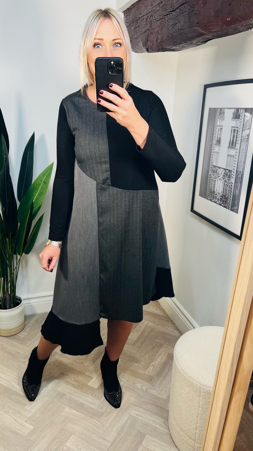 Suit dress With Herringbone - Grey Black Mix ( SALE NONE RETURNABLE )
