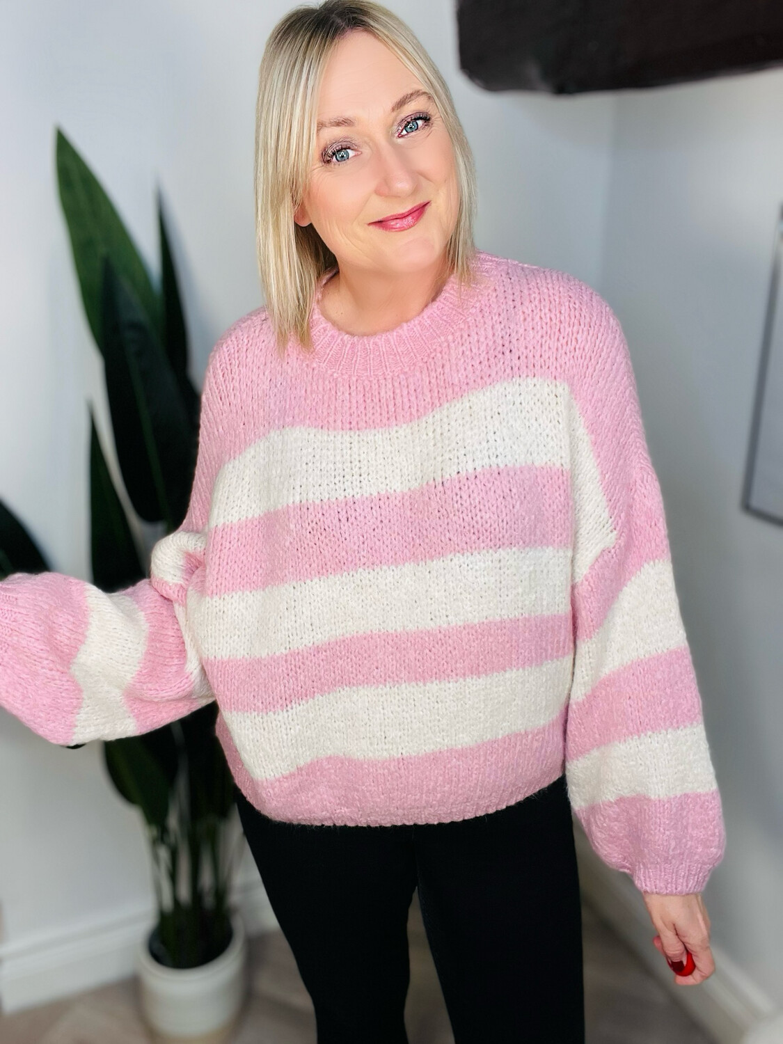 Pink and white striped cheap jumper