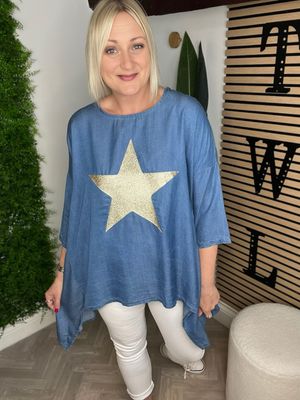 Chambray Star Top - Mid Blue