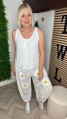 Daisy Hareem Trouser - White, Grey & Yellow