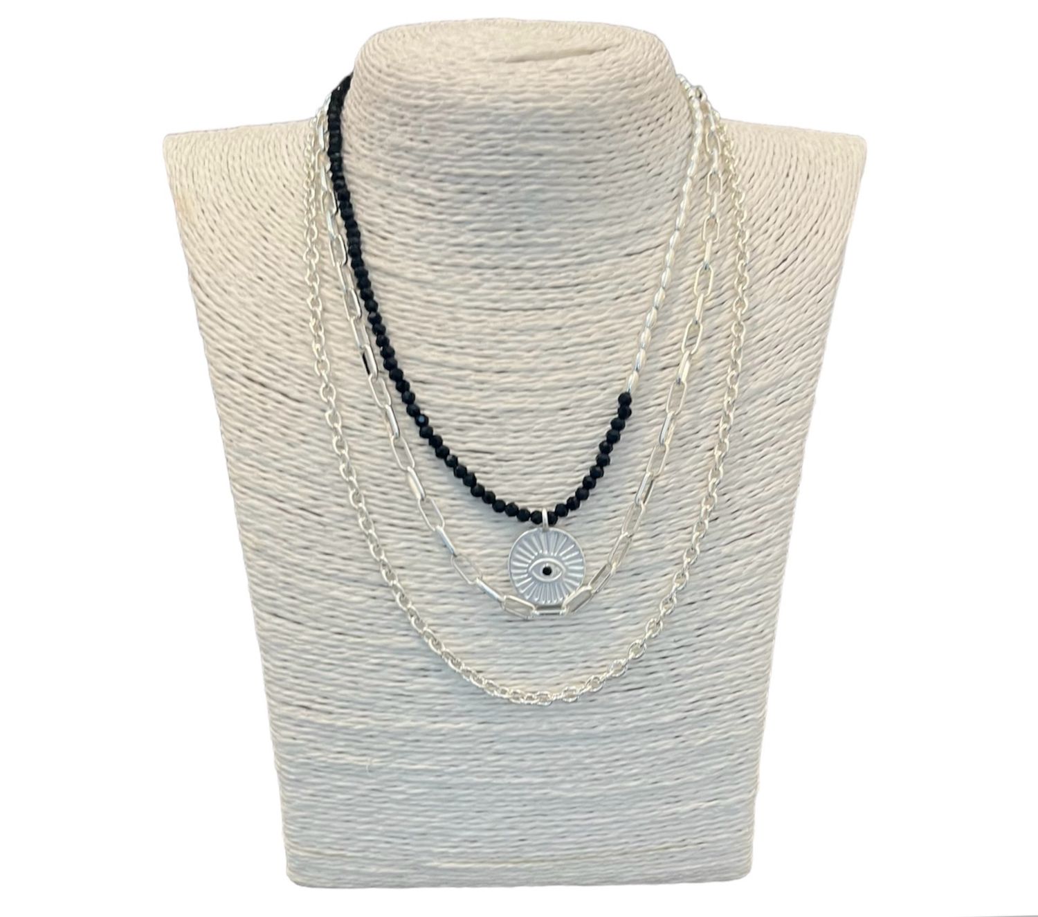 Constellation Necklace - Silver black bead and fine link chain detail
