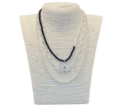 Constellation Necklace - Silver black bead and fine link chain detail