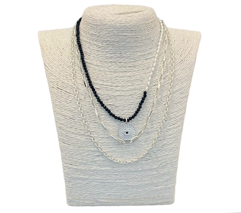 Constellation Necklace - Silver black bead and fine link chain detail