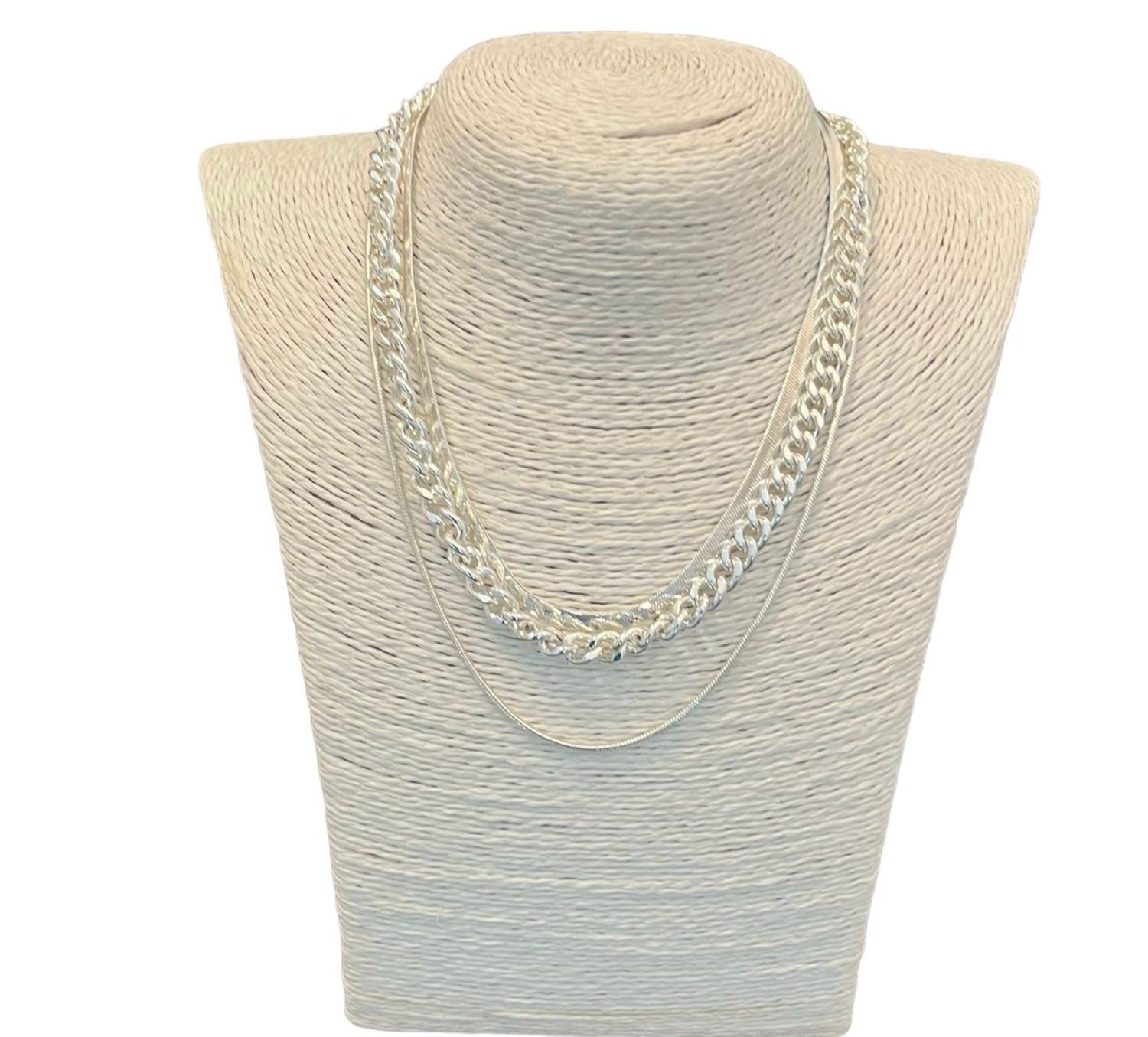 Constellation Necklace - Silver curb and flat chain detail plain