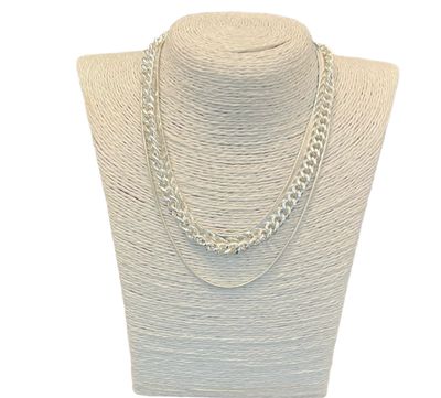 Constellation Necklace - Silver curb and flat chain detail plain