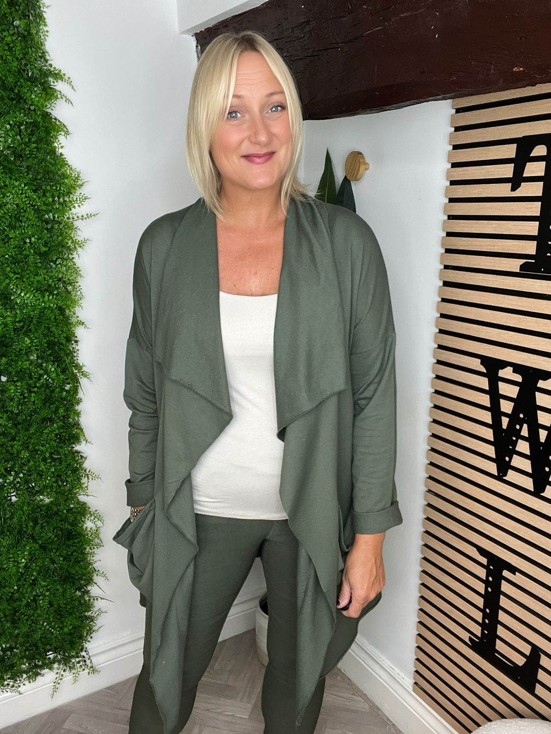 Edge To Edge Throw On Jacket - Khaki Green ( SALE NON RETURNABLE )