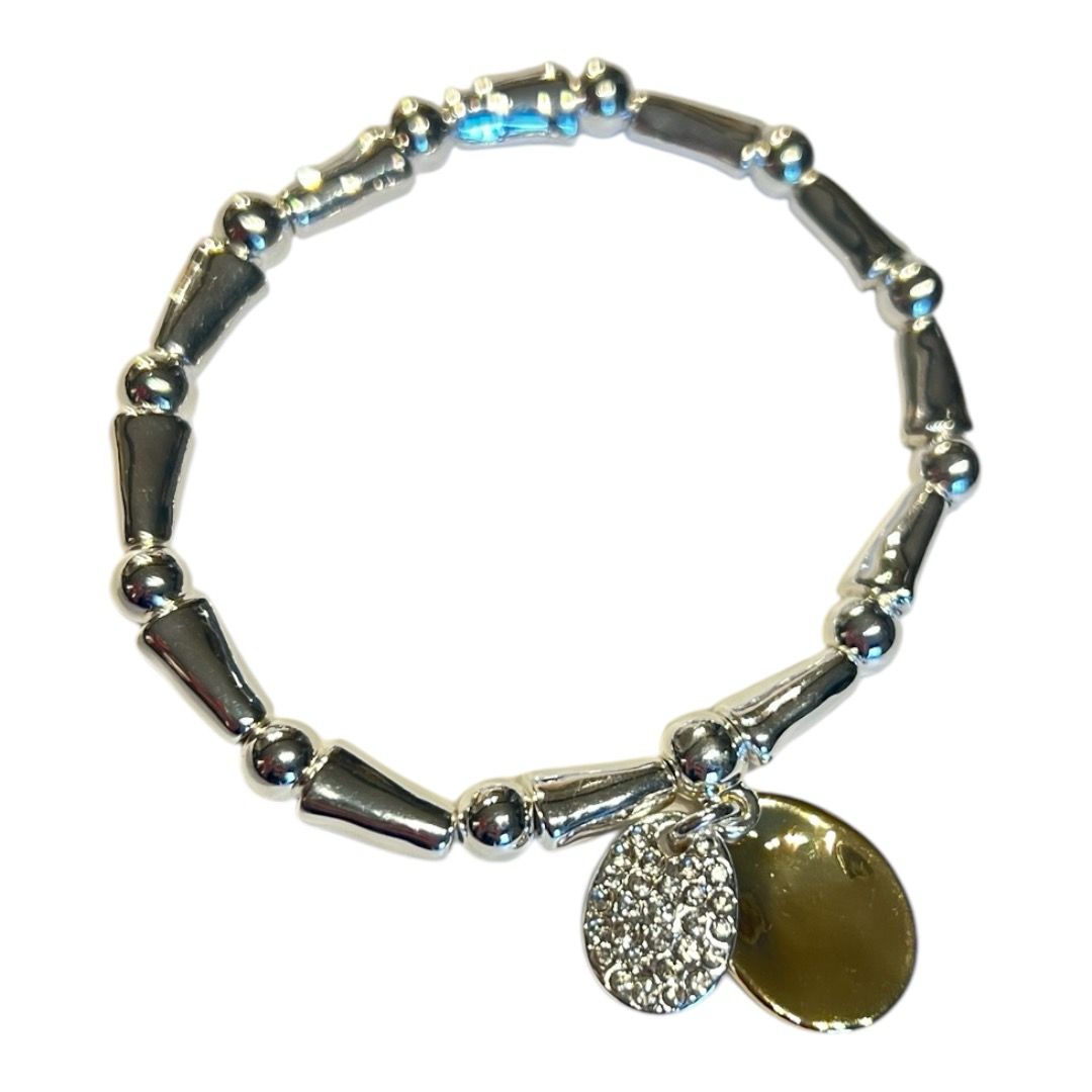 Silver Bar Bracelet- With Gold & Silver Pendant