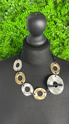 T Bar Short Necklace- Silver,Black & Gold Mix