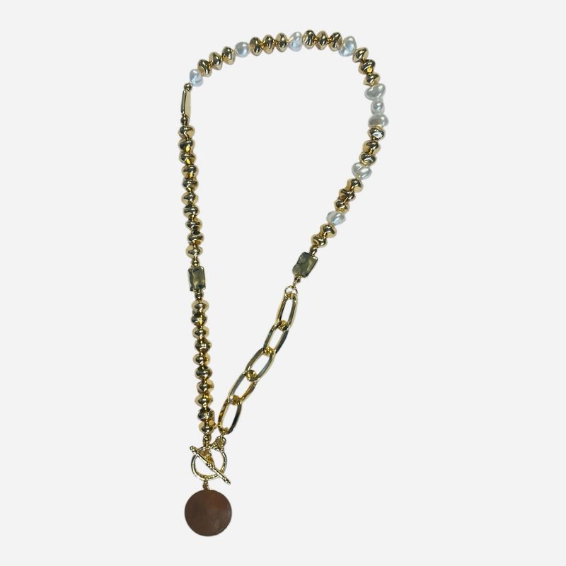 Pearl & Gold T Bar Necklace