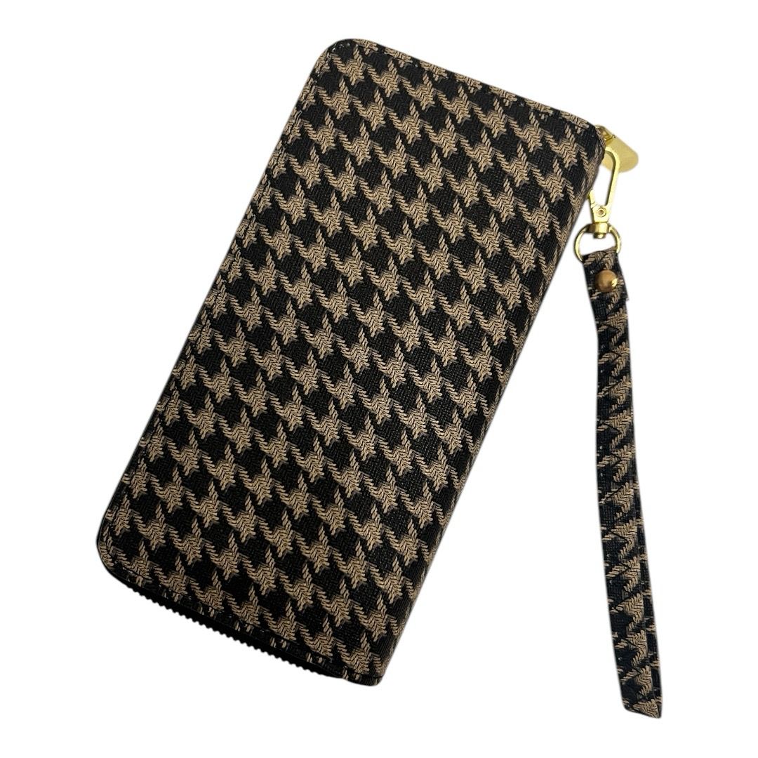 Houndstooth 2 Compartment Purse - Black & Taupe