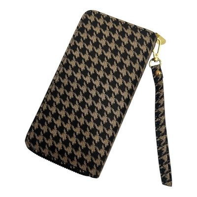 Houndstooth 2 Compartment Purse - Black & Taupe