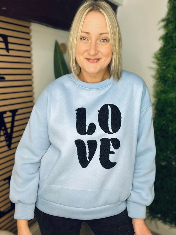 LOVE Scuba Sweatshirt- Pale Blue