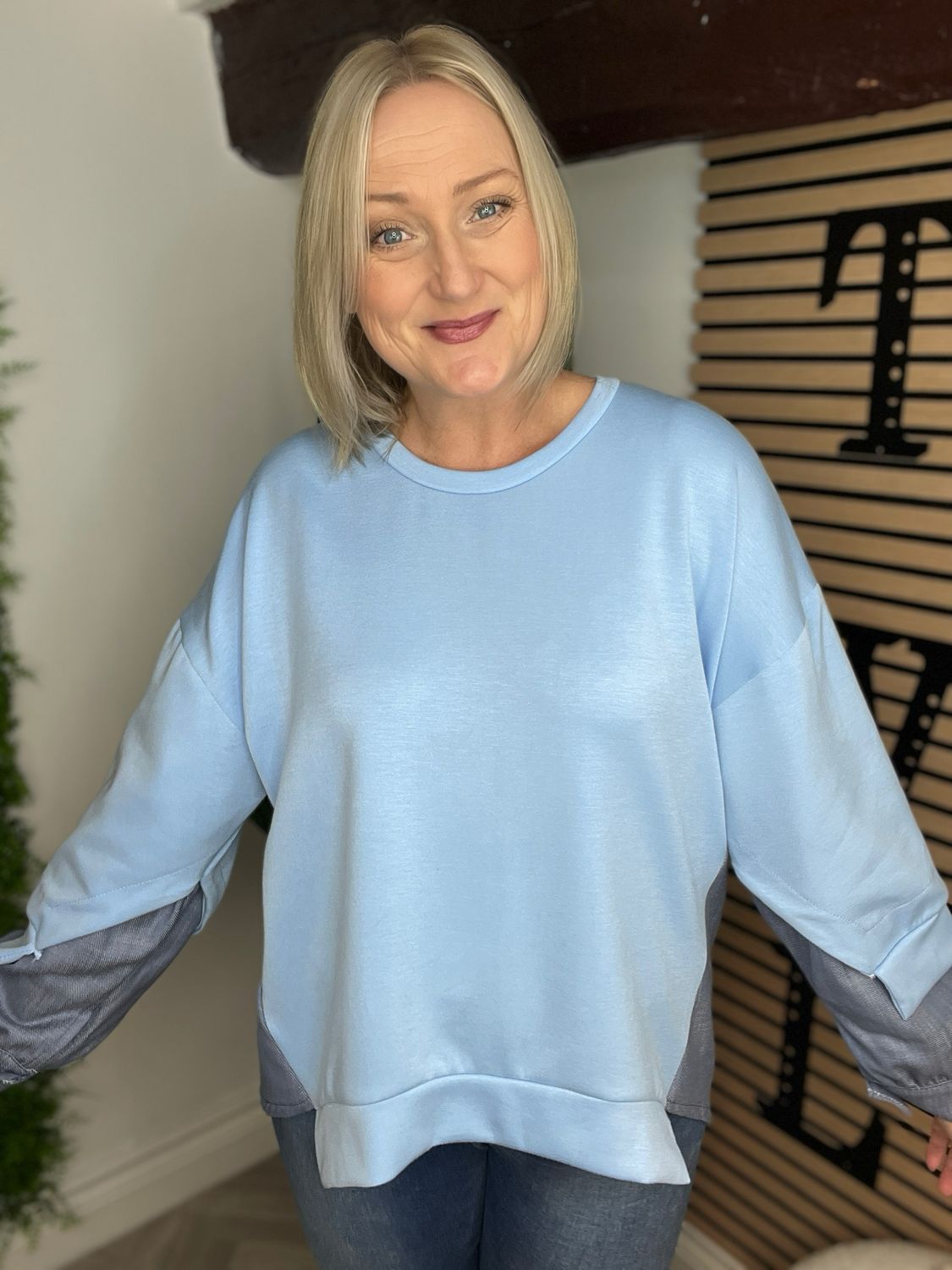Denim Detail Sweatshirt - Blue ( SALE NONE RETURNABLE )