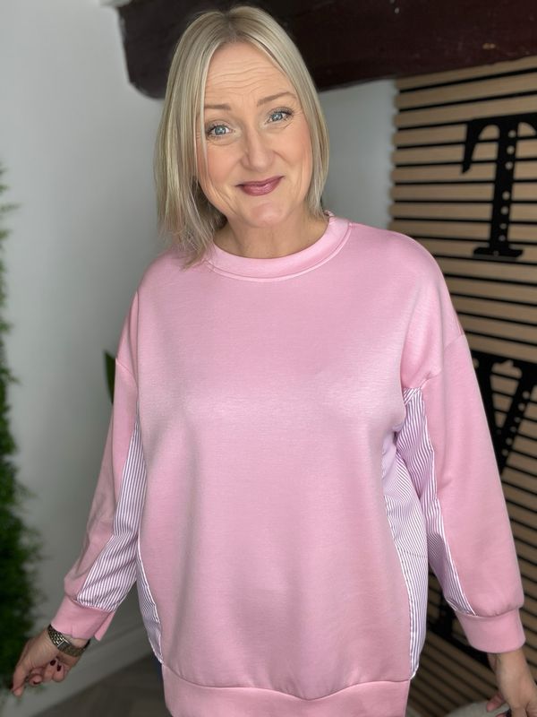 Stripe Detailed Sweatshirt - Pink ( SALE NON RETURNABLE )