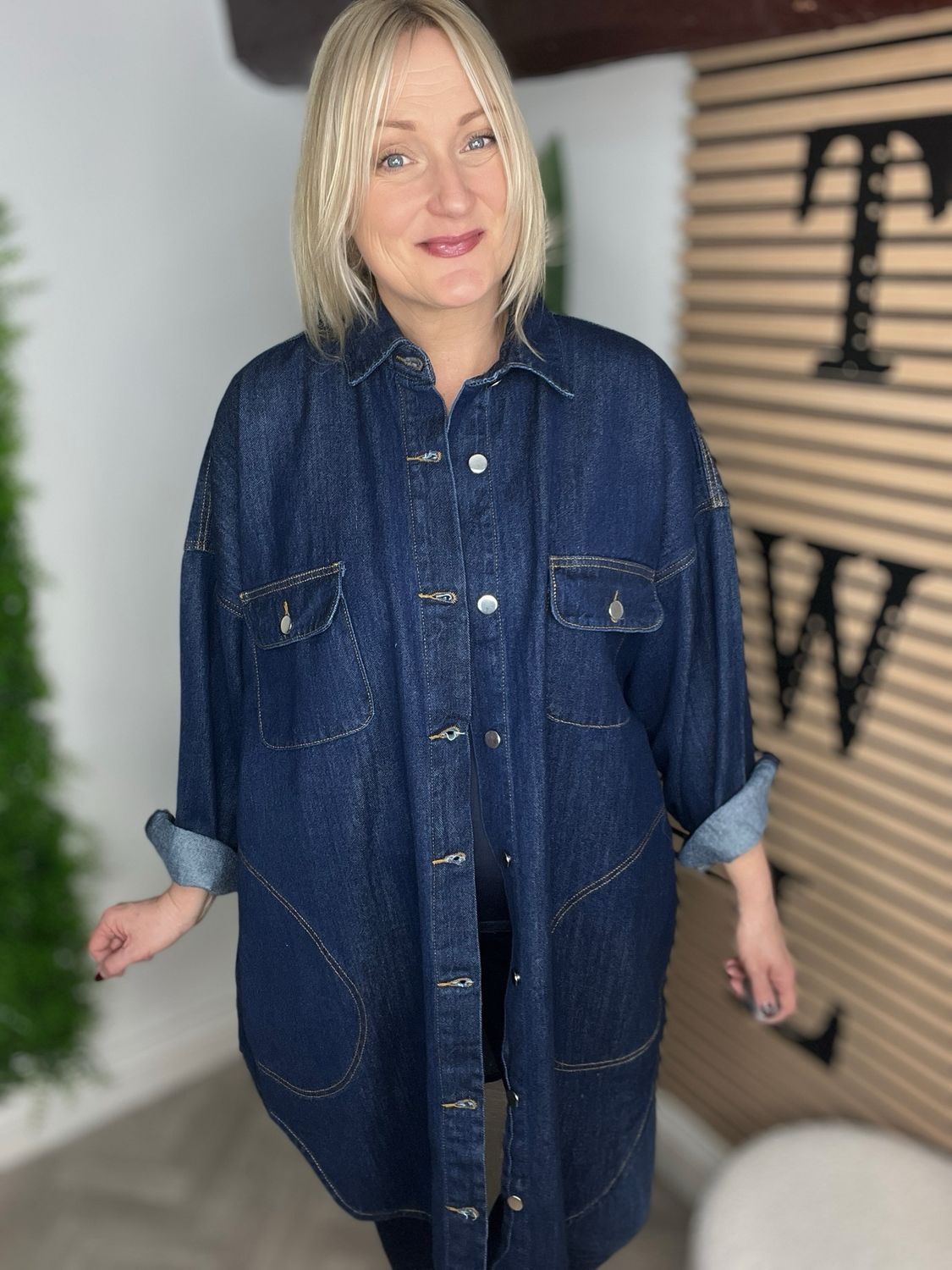 Denim Jacket Curved Hem - Indigo Blue