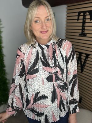 Blouse With Side Tie - Pink & Black