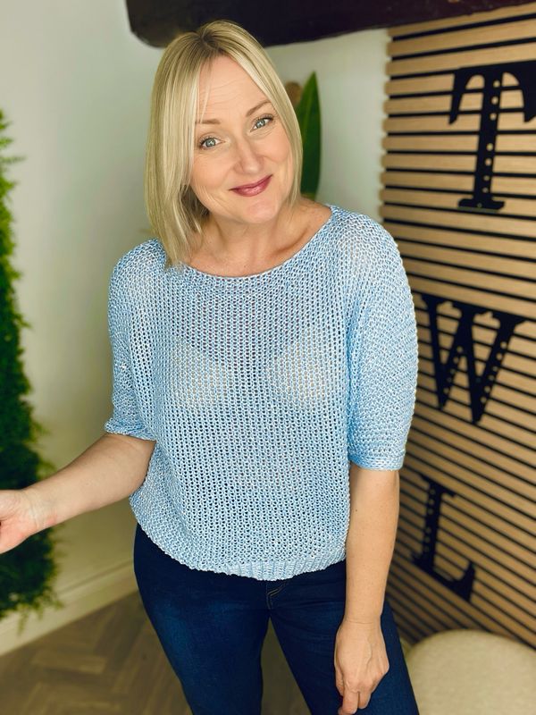 Shimmer Knit Top - Pale Blue