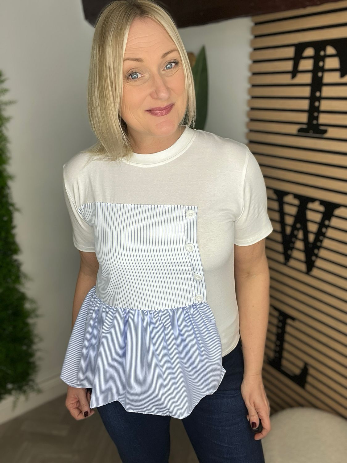 Striped Peplum Tee - Blue ( SALE NONE RETURNABLE )