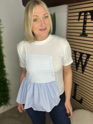 Striped Peplum Tee - Blue ( SALE NONE RETURNABLE ) Striped Peplum Tee - Blue ( SALE NONE RETURNABLE )