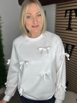 Light Scuba Bow Detail Sweatshirt- White Light Scuba Bow Detail Sweatshirt- White