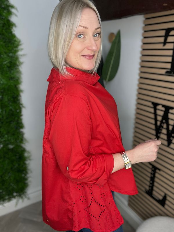 Broderie Anglaise Top - Red