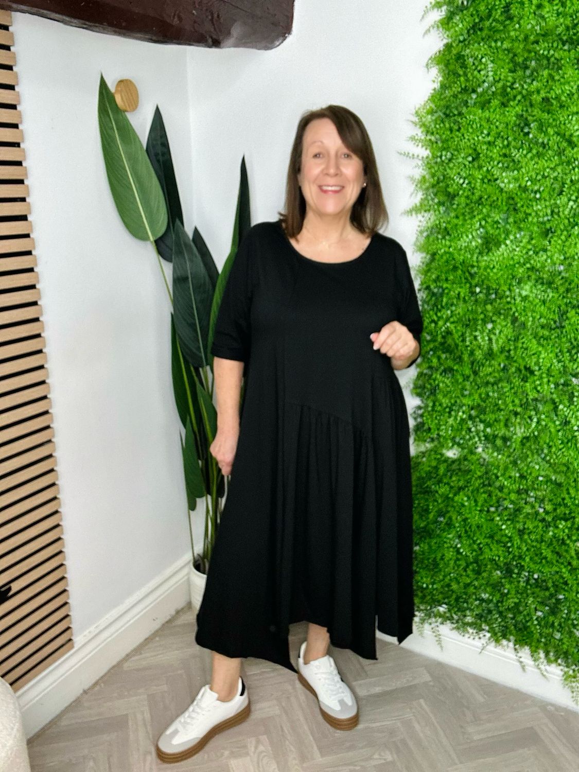 Asymmetric Midi Dress - Black