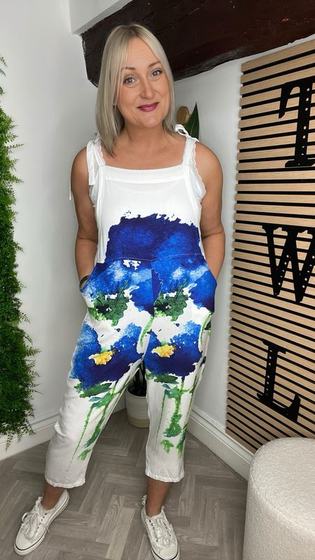 Summer Dungarees- White Blue Mix